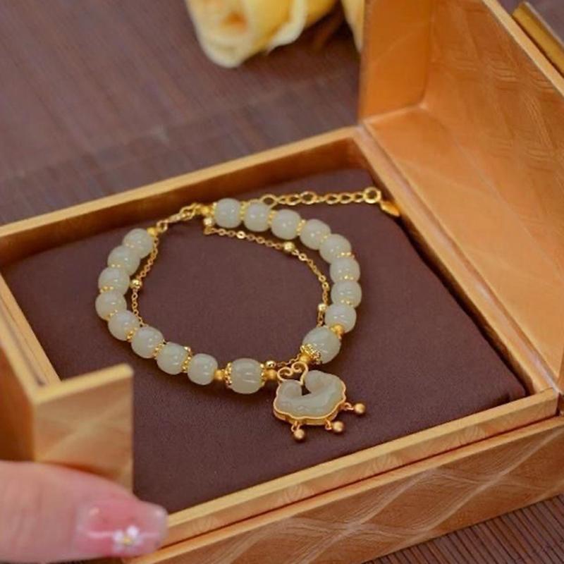 Rabbit Bracelet Pendant Round Beaded Bracelet Adjustable Vintage Beads Bracelets Chinese Style Vintage Hand Ornaments Jewelry