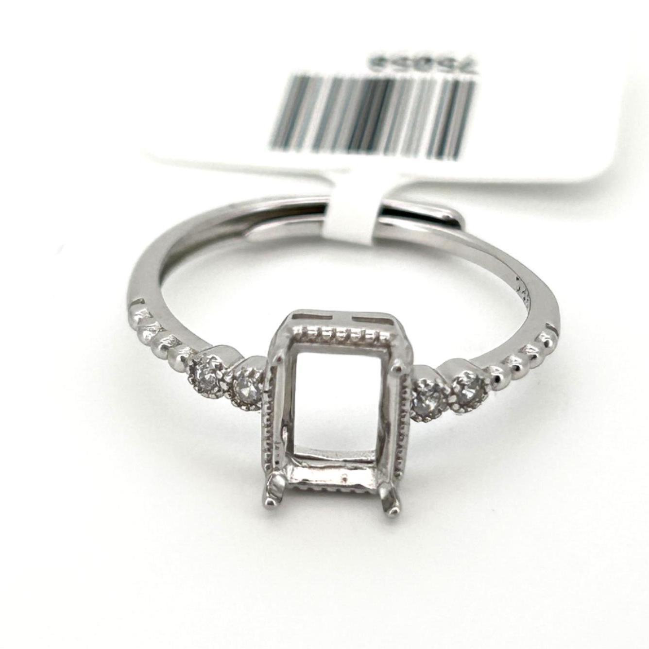 

S925 Sterling Silver Micro-Set Square Gemstone Ring Base, 5x7, DIY Setting Adjustable