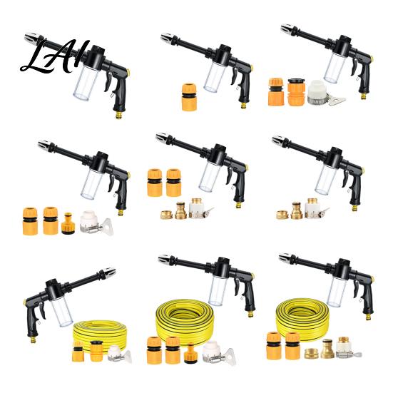Water Flow Control Nozzle Garden Hose with Foam Cannon 3 Spray Modes High-Pressure Detachable Nozzle Heavy Duty Booster for Car Washing Outdoor