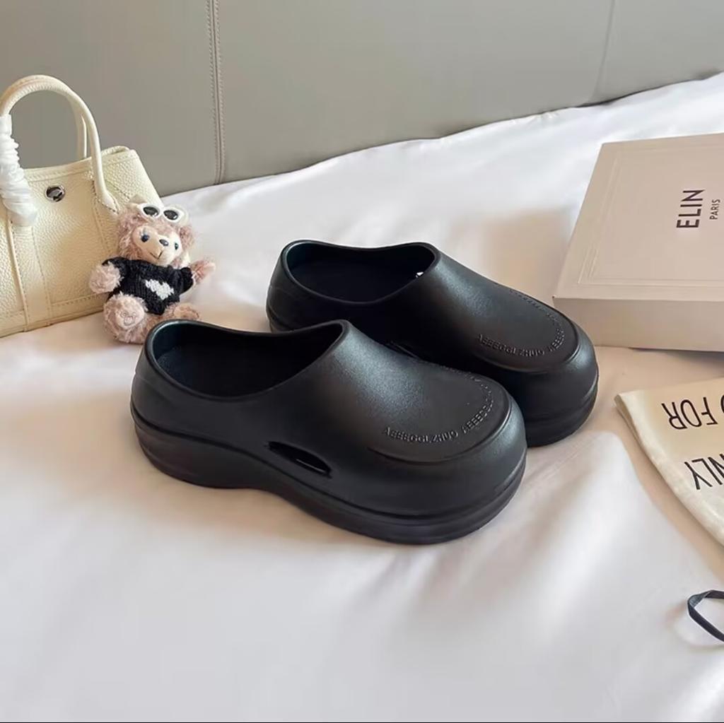 Pink chef shoes 2025 summer new heightening muffin platform slippers women wear ugly cute bag head hole shoes