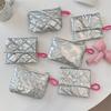 Silver Lingge Bow Pattern Coin Purses Small Canvas Coin Wallet Lady Girls Earphone Coin Key Money Storage Bag Zipper Pouch