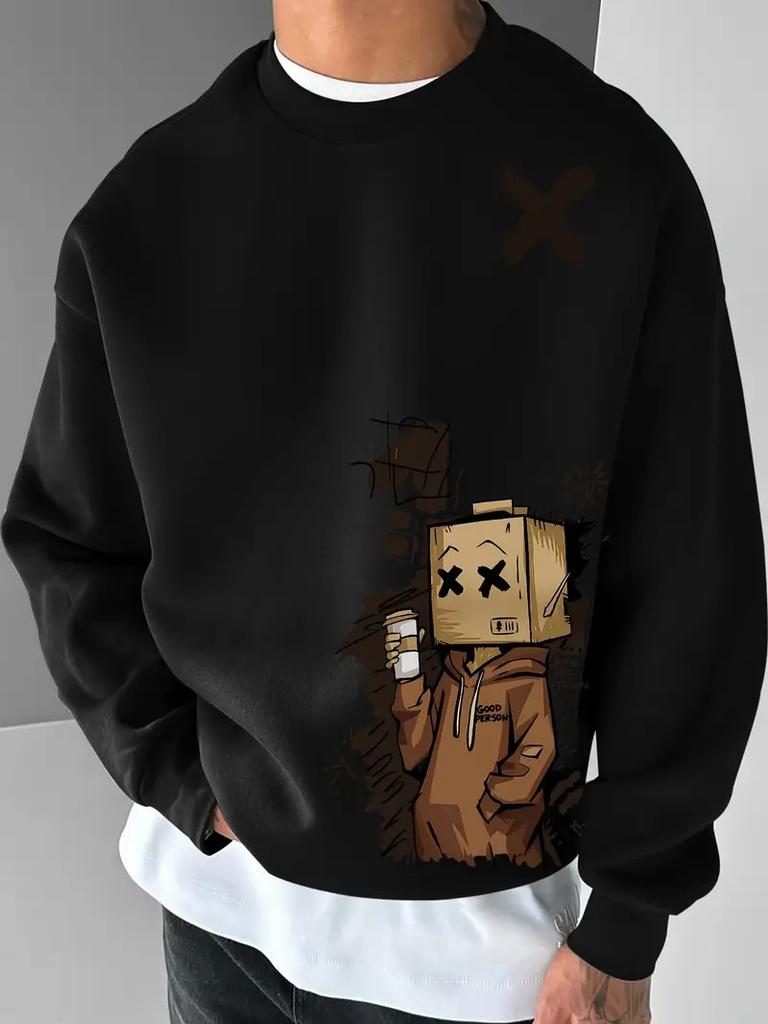 Der Herren-Kapuzenpullover mit Rundhalsausschnitt für Frühling und Herbst zeichnet sich durch einen lässigen und bequemen 3D-Musterdruck auf der Straße aus.