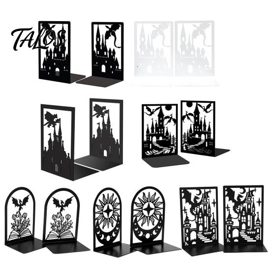 Decorative Bookends 1 Pair Metal Dragon Bookends, Fantasy Castle Book Ends Texture for Shelves, Heavy Duty Gothic Holders Home Office Library