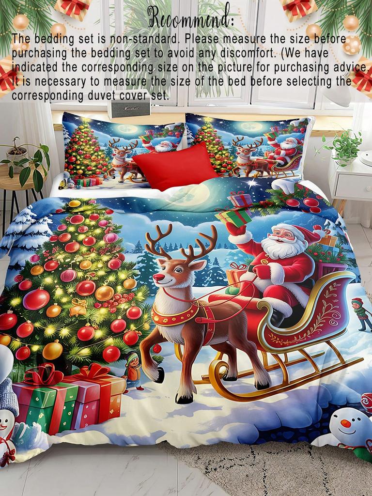 Christmas Bedding Set Merry Christmas Duvet Cover Set Christmas Printed 3 Pieces Christmas Room Decorations Comforter Cover Set