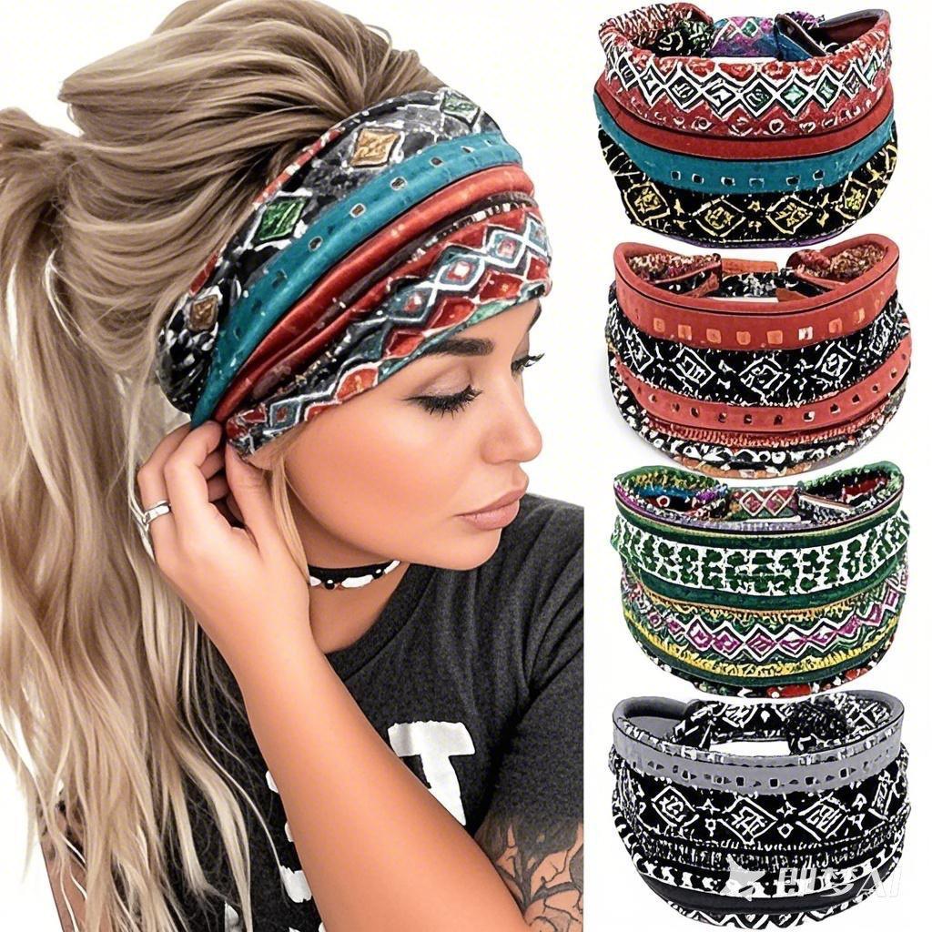 Bohemian Print Yoga Headband - Wide, Sweat-Absorbing Headscarf