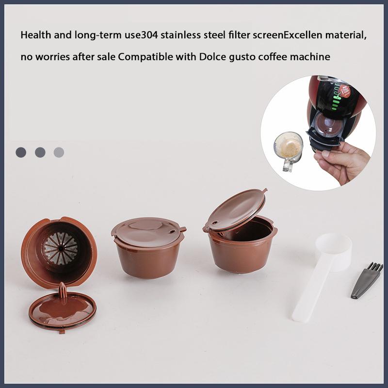 3Pcs Reusable Coffee Capsule Kits for Nescafe Dolce Gusto Machine Refillable Capsules Pod Compatible Filter Cups Dispenser
