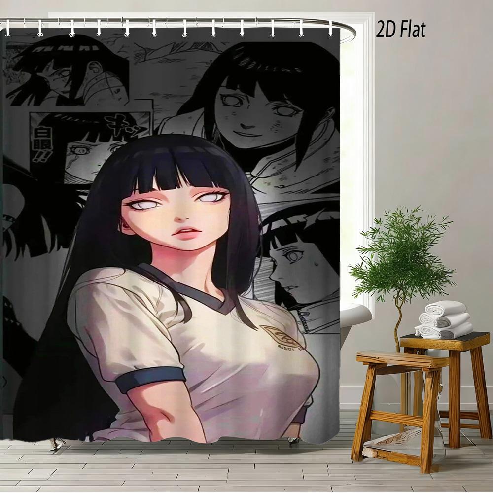 

2D Flat Naruto Anime Hinata Hyuga Manga Style Print Waterproof Shower Curtain For Bathroom Decor W60H190(CM)-1 Pcs