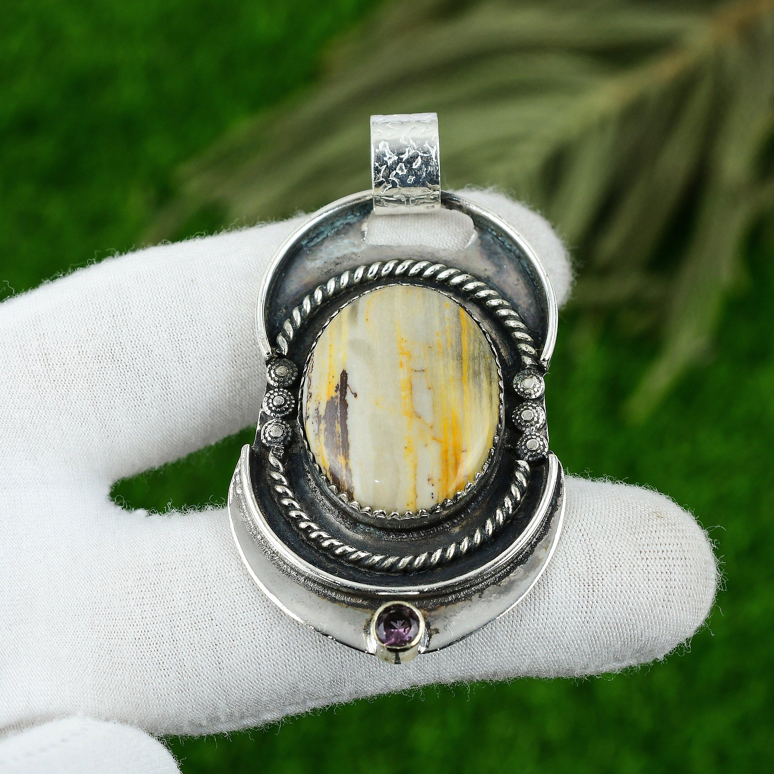 

Bumble Bee Jasper Gemstone Amethyst 925 Sterling Silver Birthday Pendant Jewelry