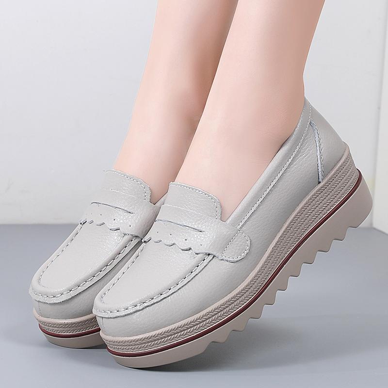 Ladies Platform Loafers Casual Elegant Black Red Grey Blue Leather Women Elevator Thick Sole Shake Shoe Plus Size