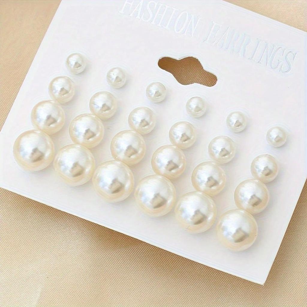 12PCS/set of Exquisite Off White Imitation Pearl Design Earrings - Elegant and Sexy Style, Suitable for Women's Daily Casual Dating Jewelry Gifts