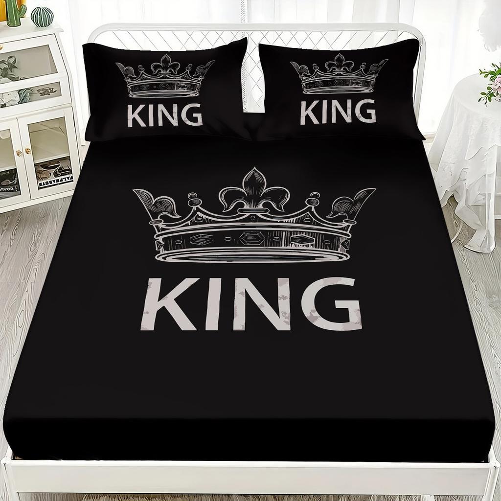 Mattress Three-Piece Crown 3D Printed Mattress Thickened Abraded Pillowcase Mattress Cover
