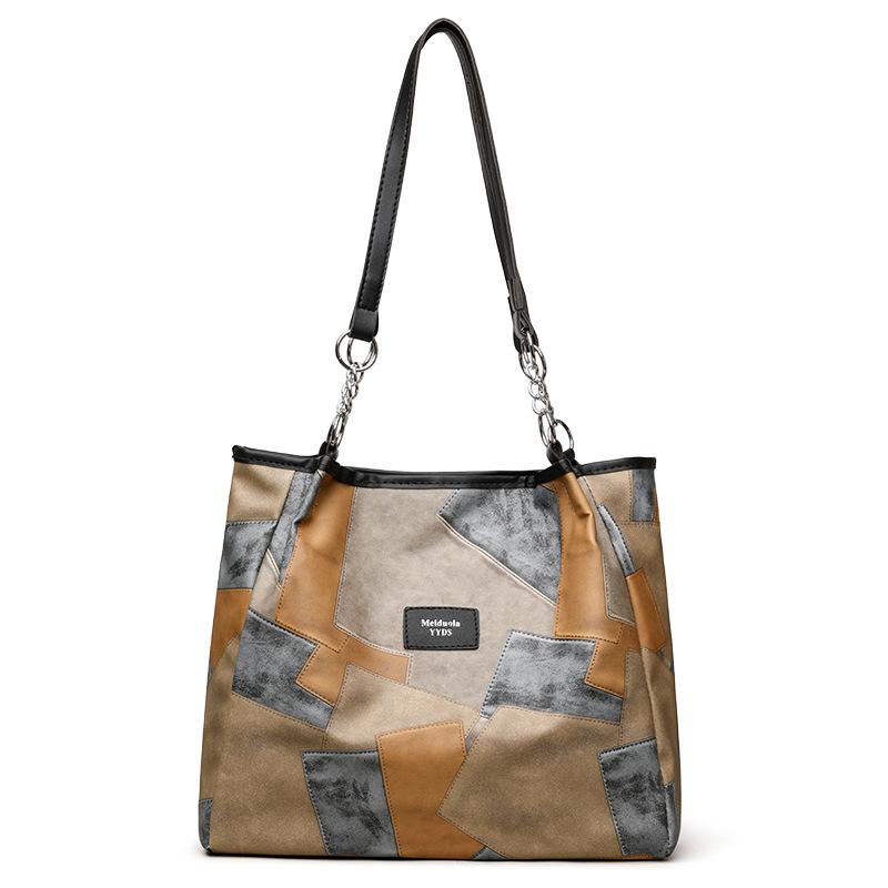 Fashion Retro Color Soft Leather Large Capacity Shoulder Tote Bag Shopping Out Handbag