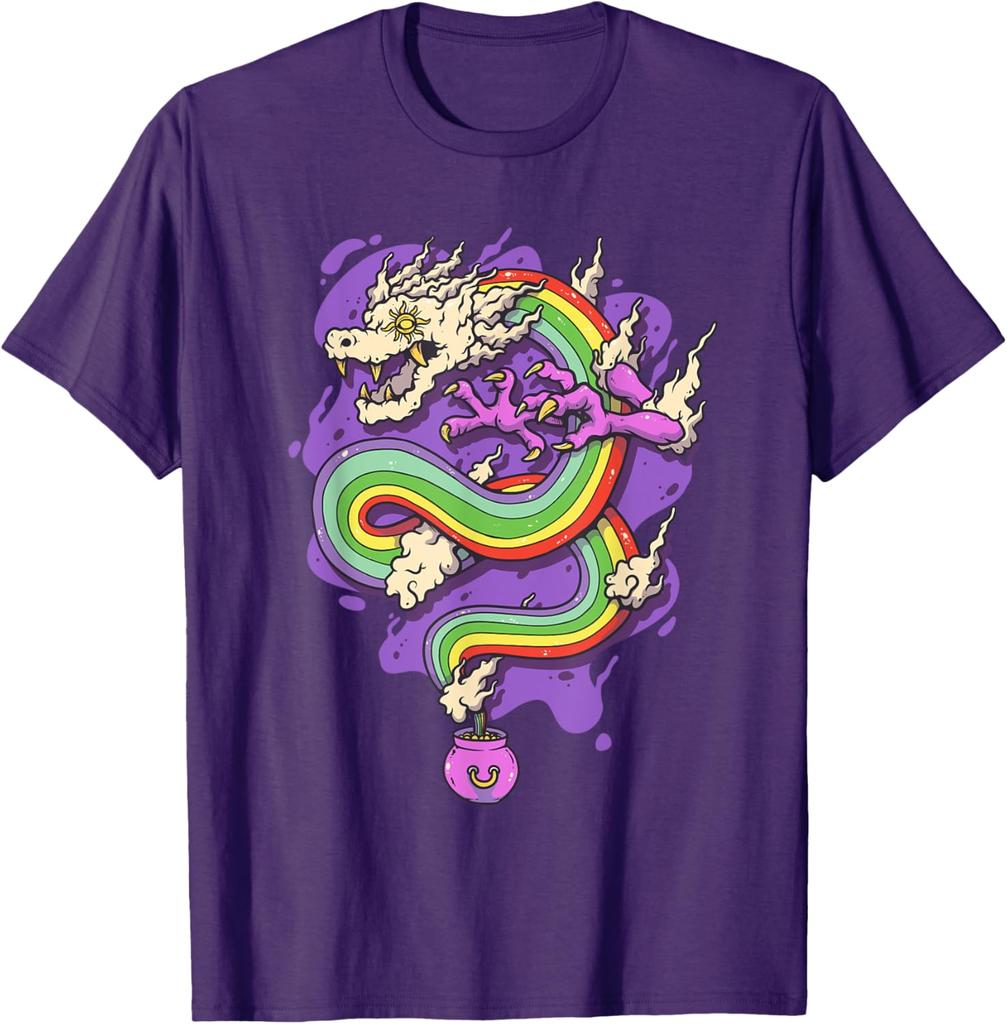 Rainbow Dragon Pot Magic Potion Graphic Tee Casual Cotton T-Shirt For Men Summer