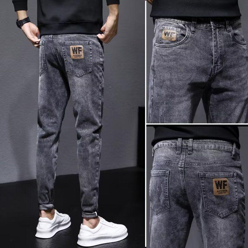 

2024 Мужские облегающие брюки из эластичного денима — универсальный повседневный корейский стиль для осени/зимы 36