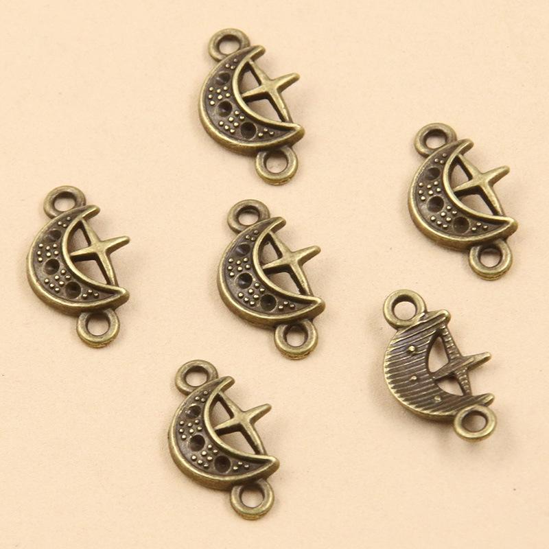 10x18mm Natural Moon Star Alloy Charm Connector for DIY Jewelry