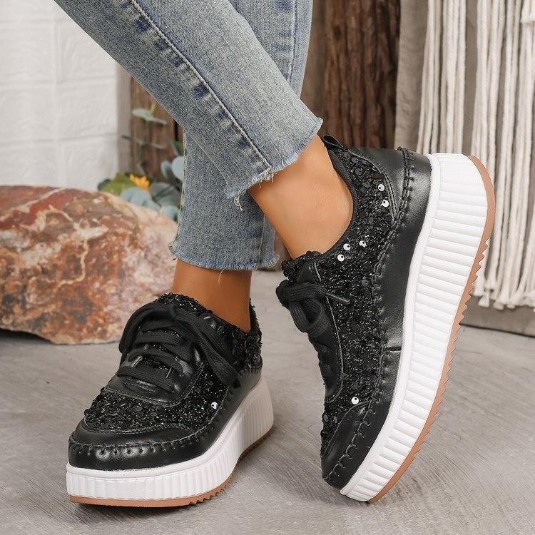Fashion Comemore Fashion Glitter Platform Sneakers for Women Spring Lace Up Sports Shoes Woman Plus Size 43 Thick Bottom Tennis Shoes