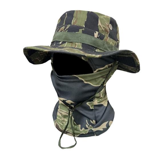Camouflage Sonnenhut mit Sturmhaube Gesichtsmaske, UV-Schutz Herren Hut mit breiter Krempe, Atmungsaktiver Fischerhut für Outdoor Angeln Wandern Radfahren