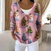 Damenmode Langarm Weihnachten Schneemann Schneeflocke Druck Jacke Strickjacke