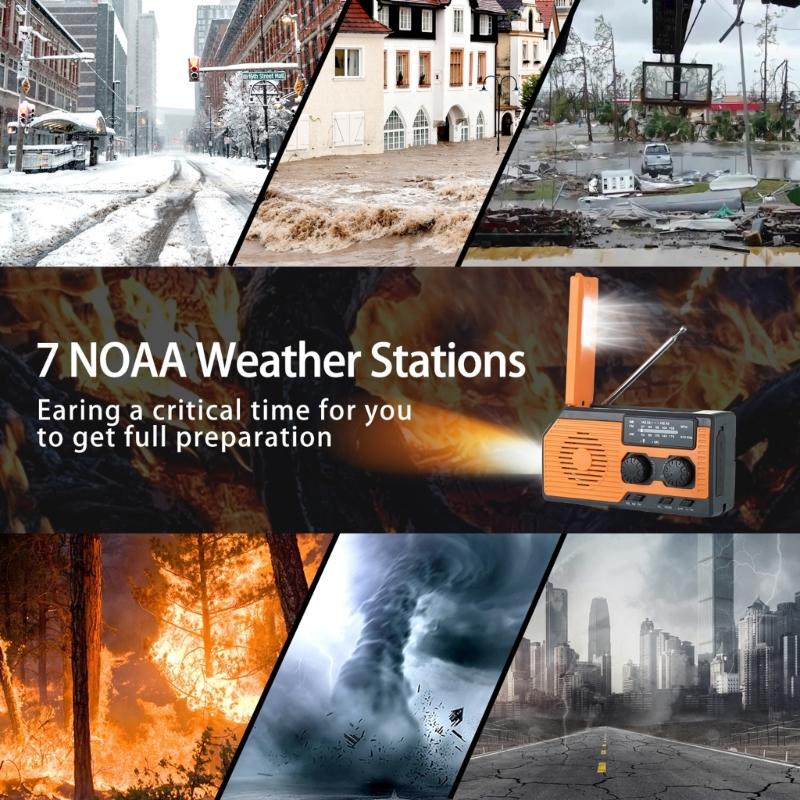 5000mA Weather Radio Solar Hand Crank 4-Way Power  Radio,AM/FM/NOAA Alert Survival Portable Camping Hlight