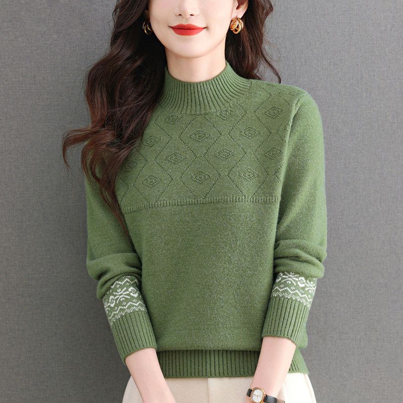 Cashmere Sweater Women Pullover Autumn and Winter Casual Half High Neck Solid Long Sleeve Knitted Sweater Pullover Female Top