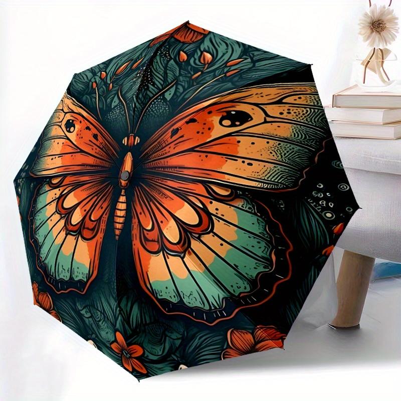 1pc Butterfly Garden Automatic Folding Umbrella - Lightweight, Retractable Design with 8-Rib Durability, Perfect for Outdoor Adventures, Fas