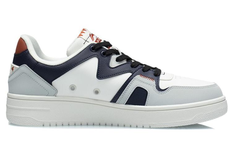 Li Ning Synthetic Leather Slip Resistant Cushioning Abrasion Resistant Low Top Skateboard Shoes Men's White Black AGCR317-2