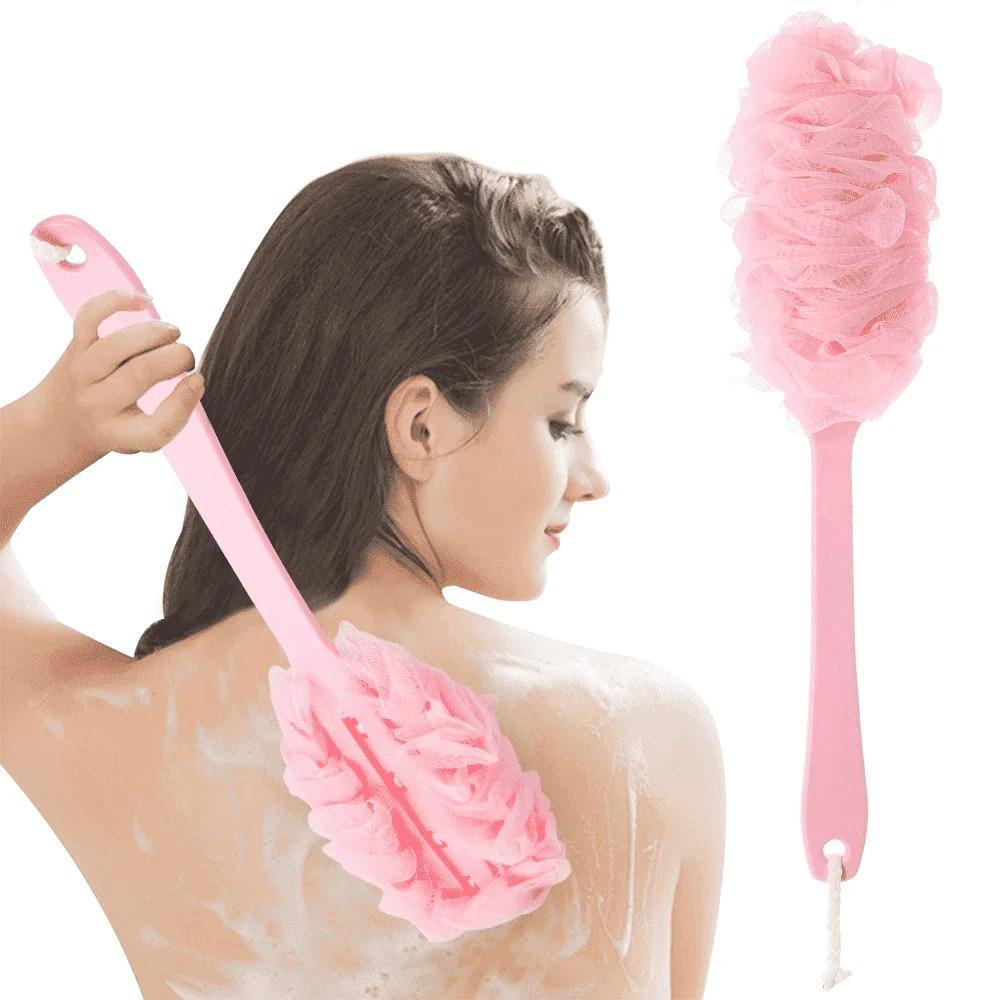 Loofah Back Scrubber Exfoliating Bath Sponge Long Handle Bath Brush for Body Shower Pink 1pc