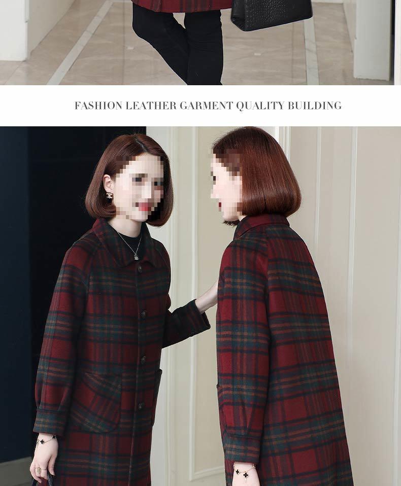 Women's Red Plaid Wool Coat - Korean Style, Autumn/Winter 2025, Double-Sided for Middle-Aged and Elderly