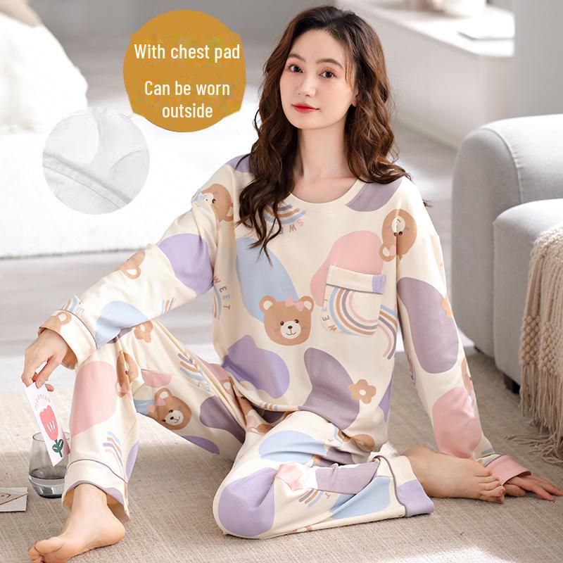 

Женская пижама с длинными рукавами и нагрудными накладками — комплект домашней одежды на весну и осень 2024 г. 3XL