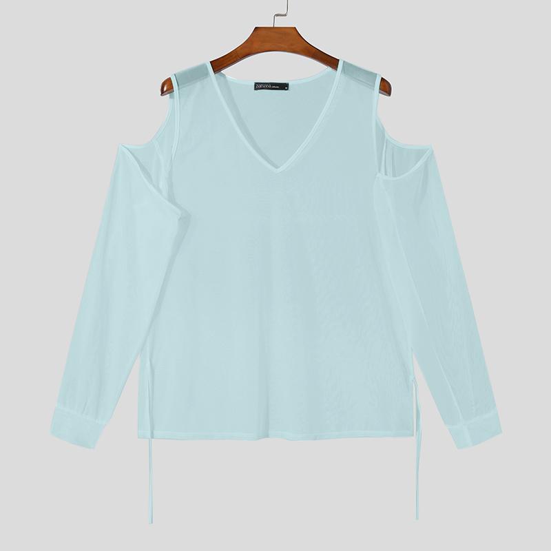 

Літні чоловічі прозорі топи з вирізаними рукавами INCERUN 3XL синій