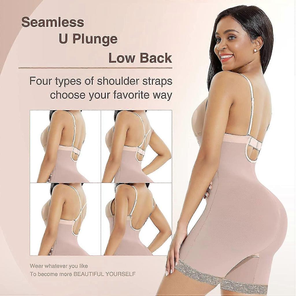 Backless Shapewear for Women Tummy Control Seamless Bodysuit Mesh Built-in Bra Faja Body Shaper with U Plunge S-3XL