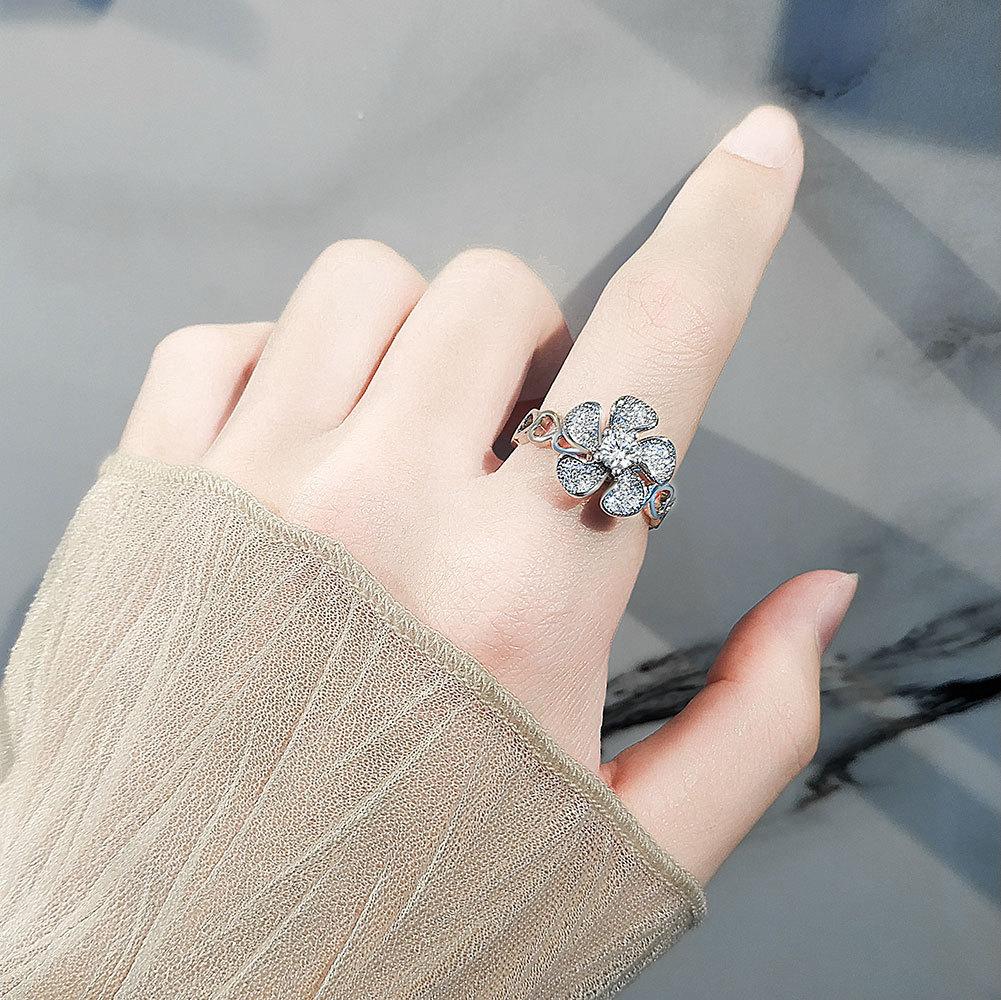 Rotatable Flower Open Ring For Women Adjustable Spinning Floral Band Unique Personality Fashion Jewelry Gift