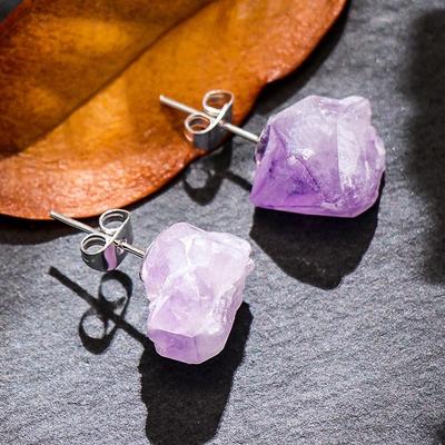Modeschmuck Kristall Blume Rauer Stein Silber Farbe Natürlicher Amethyst Amethyst Ohrstecker Damen Ohrringe Ohrstecker