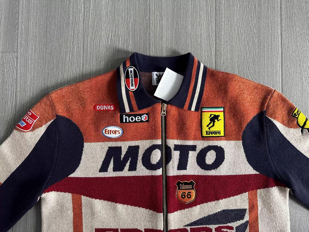 Heavyweight Men's Biker Racing Knit Cardigan Jacket