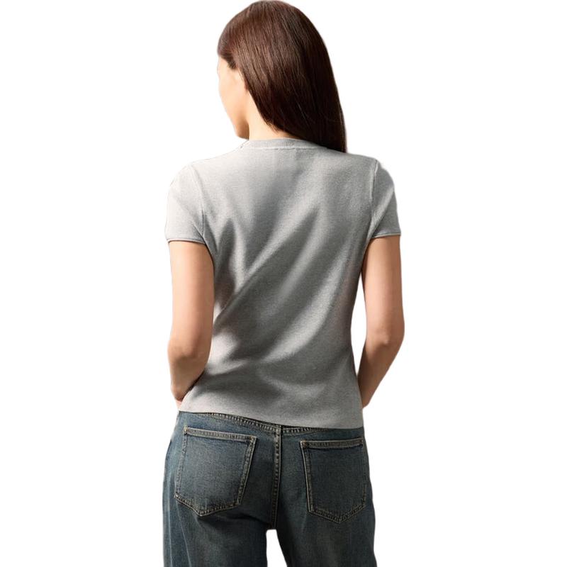 Calvin Klein Jeans Women's Ribbed Round Neck Short Sleeve Tee