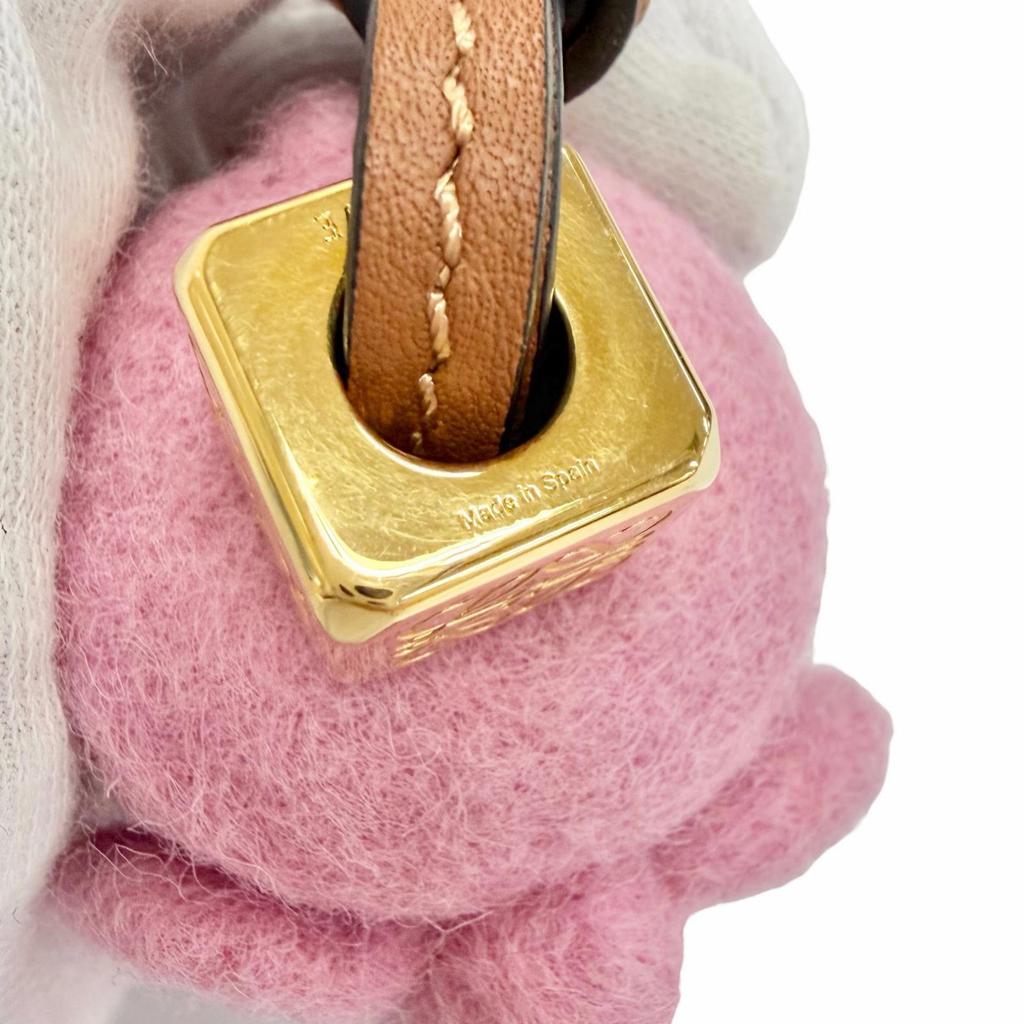 Great LOEWE Bag charm Elephant charm Elephant Anagram Cube pink felt Women Used
