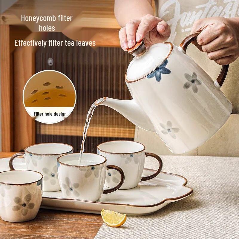 Chinese Ceramic Tea Set 1 Pot 4 Cups 1 Tray