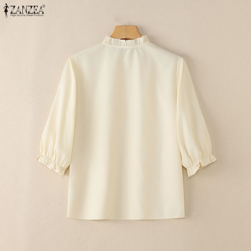 ZANZEA Women Casual Round Neck Solid Color 3/4 Sleeve Loose Blouse