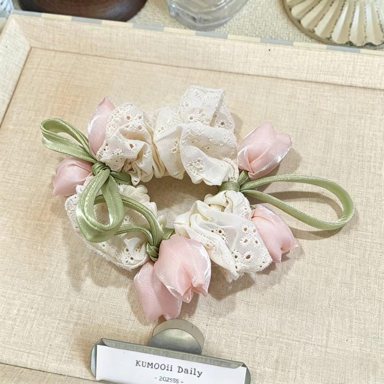 Korean Style Large Floral Lace Scrunchie Hair Accessory for Women