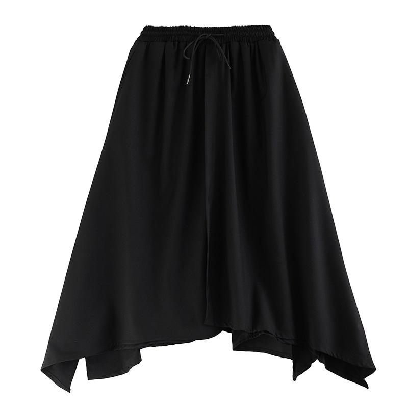 Černá Plus velikost Vintage vysoký Pas Ležérní volné jaro Podzim Léto široká noha Kalhoty Sukně Ženy Kalhoty