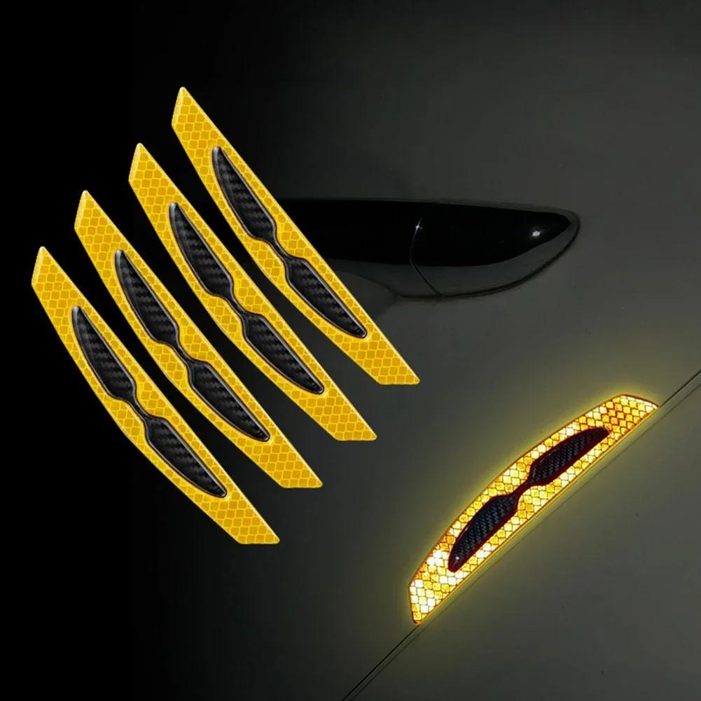 

4X Car Door Anti-collision Strip Carbon Fiber Reflective Sticker Bumper Leaf Plate Universal Body Warning Decorative Sticker жёлтый