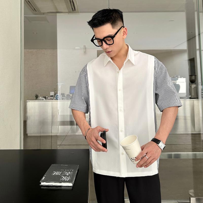 

Мужская весенне-летняя дизайнерская нишевая новая повседневная свободная рубашка высококлассный топ с коротким рукавом XXXL белый