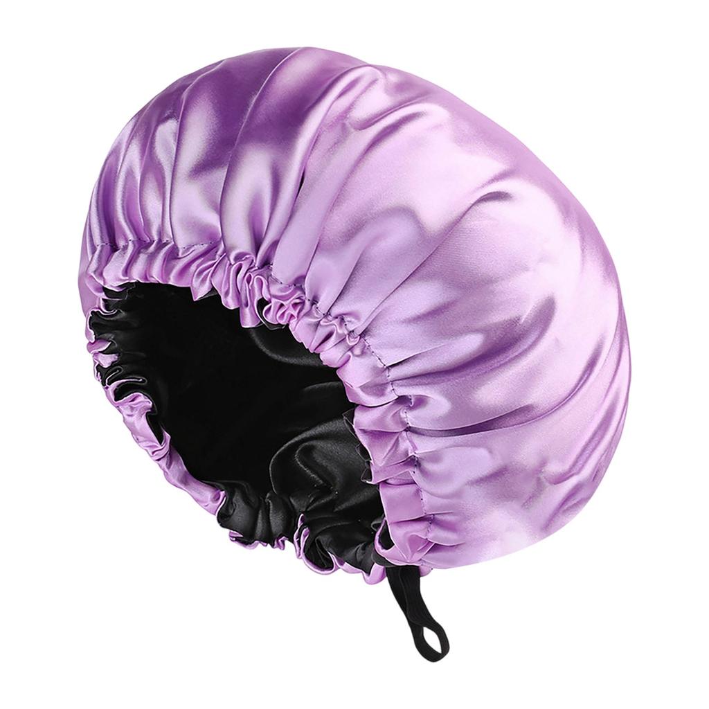 Women'S Satin Shower Caps Solid Bonnets Wide-Brimmed Night Sleeping Bathing Hat Unisex Head Wrap Elastic Band Hair Care Bonnet