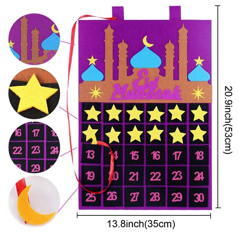 

DIY Eid Mubarak Felt Ramadan Calendar With Pocket for Kids Gifts Countdown Calendrier Ramadan 2026 Kareem Muslim Party Decor