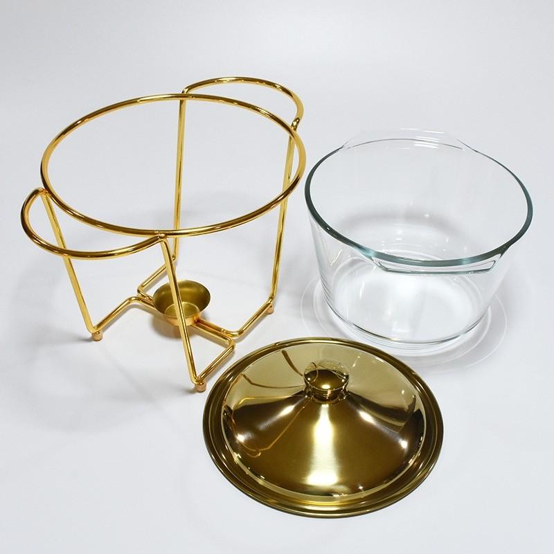 4.0L Großvolumiger Glas-Buffetkocher Tragbarer Speisenwärmer Restaurant Kleiner Hot Pot Alkoholkocher