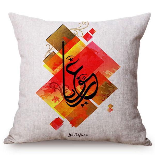 Muslim Colorful Vintage Arabic Text Printing Islamic Eid Mubarak Decorative Throw Pillow Case Cotton Linen Cushion Cover