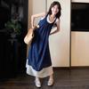 French Mori Girl Blue Plaid Spaghetti Strap Maxi Dress