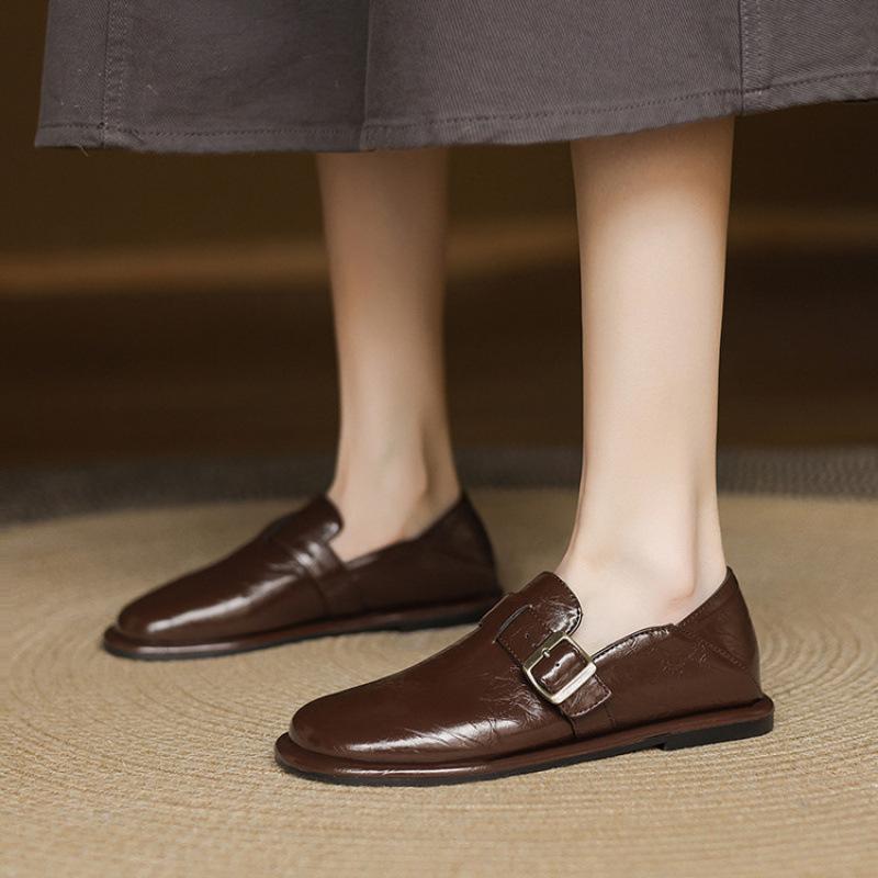 

Новые женские повседневные туфли из натуральной кожи, низкие, с открытым верхом, однотонные, на низком каблуке, слипоны, женские туфли-лодочки на все сезоны 39 коричневый