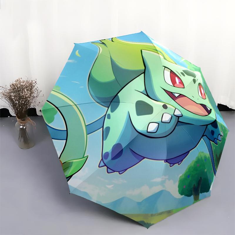 Pokémon Bisasam Muster, automatischer Klappschirm, tragbares und faltbares Design, 8 Schirmstäbe, ein Weihnachts- oder Geburtstagsgeschenk.