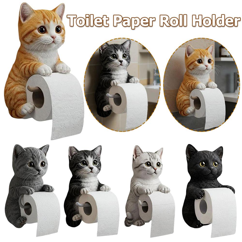 Funny Cat Toilet Paper Holder Wall Mount Cat Toilet Paper Stand Multifunctional Bathroom Storage Rack for Dorm Home RV Restroom